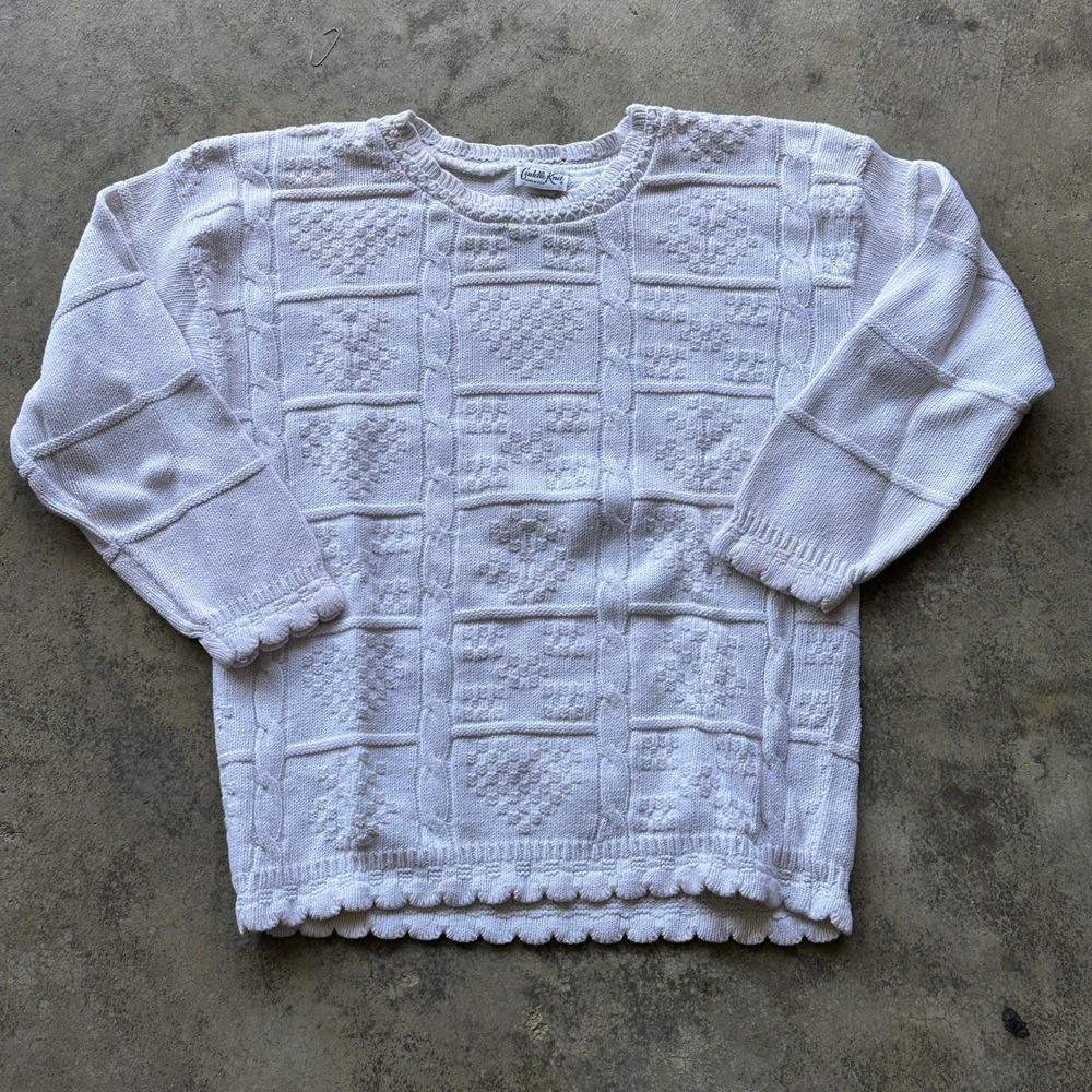 Cuddle Knit Mens White Cotton Knitwear Block Pattern Sweater‎